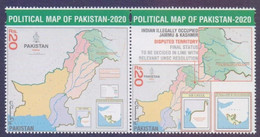 PAKISTAN 2020 - New Political MAP Of Pakistan, Indian Illegally Occupied Jammu & Kashmir, Se-tenant Set Of 2v. MNH - Pakistan