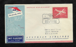 228) Busta Austria AUA Austrian Airlines Erstflug 2.9.1959 Wien Bukarest Bucarest Romania Timbro Su Retro Beograd - Erst- U. Sonderflugbriefe