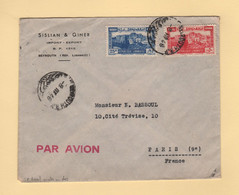 Liban - Beyrouth - 1946 - Par Avion Destination France - Timbre Fiscal Surtaxe Armee Au Dos - Liban