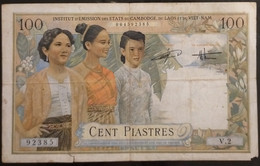 Indochina Indochine Vietnam Viet Nam Laos Cambodia 100 Piastres Fine Banknote Note / Billet 1953 - Pick # 108 / 2 Photos - Indochina