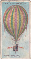 AVIATION 1910  -   England 1st Balloon Flight  - Wills Cigarette Card - Original  - Antique - Airship - Balloon - Wills