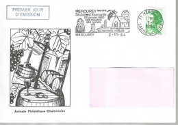 1 Er Jour De La Flamme Saint Vincent  Tournante  MERCUREY 2/11/84 - Bigewerkte Envelop  (voor 1995)