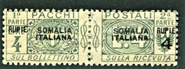 SOMALIA 1923 PACCHI POSTALI 4 R. SU 4 L. SASSONE N.29  * GOMMA ORIGINALE - Somalia