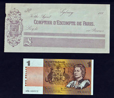 AUSTRALIE: Rare Chèque Neuf De Sydney (1880) + 1 Billet Neuf De La Reine Elisabeth De 1 Dollar - 1966-72 Reserve Bank Of Australia