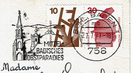 1977 - Carte Postale De BÜHL BADEN Pour La Françe - Cachet "MITTEL BADISCHES OBSTPARADIES" Sur Tp N° 564/565 - Franking Machines (EMA)
