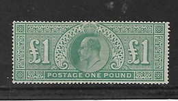 GB 1902 KING EDWARD Vll DULL BLUE GREEN FINE EXAMPLE £1 MNH - Nuevos