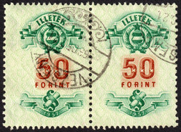 1957 Hungary Ungarn Hongrie - Tax Judaical Fiscal Revenue Stamp - 50 Ft - PAIR - Postmark Vezseny 1963 - Steuermarken