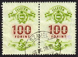 1957 Hungary Ungarn Hongrie - Tax Judaical Fiscal Revenue Stamp - 100 Ft - PAIR - Postmark SZAJOL 1963 - Fiscales