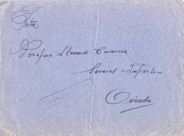 1938 , SOBRE CIRCULADO DESDE EL FRENTE CATALÁN A ASTURIAS  , CUERPO DEL EJÉRCITO DEL MAESTRAZGO , FRANQUICIA , CENSURA - Cartas & Documentos