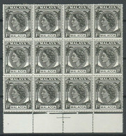 Malaysia / Malacca QEII 1954 Issue ☀ 1c SG 23 Block Of 12 ☀ MNH(**) - Malacca