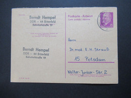 DDR Ganzsache P 74 A / Antwortteil Von Bitterfeld Nach Potsdam Vom 25.3.1973 - Lettres & Documents