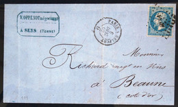 AMBULANT N° 303  NUIT - " P Belf "- PARIS (Seine) à BELFORT (Haut Rhin) - 1862 - Poste Ferroviaire