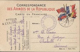 Guerre 14 CP FM Drapeaux Alliés Trésor Et Postes 5 16 2 15 Cachet Lieu De Destination Envahi Retour Envoyeur Charleville - WW I