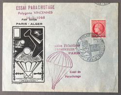 France Griffe ESSAI PARACHUTAGE Polygone VINCENNES 14.2.1946 Sur Enveloppe Exposition "Prisonnier" - (W1035) - 1921-1960: Moderne