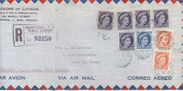 CANADA  - N°270 X 5 +271 +272x 2  / LETTRE  RECOM .par AVION Pour PARIS - C à D -MONTREAL / 17-V-1957 - Lettres & Documents