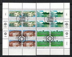 NATIONS UNIES Genève Et Vienne 1984: Timbres Sur Le Patrimoine Mondial De L' UNESCO, En Blocs De 4 CDF, Obl. CAD PJ - Oblitérés