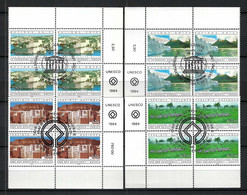 NATIONS UNIES Genève Et Vienne 1984: Timbres Sur Le Patrimoine Mondial De L' UNESCO, En Blocs De 4 BDF, Obl. CAD PJ - Oblitérés