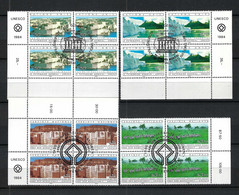 NATIONS UNIES Genève Et Vienne 1984: Timbres Sur Le Patrimoine Mondial De L' UNESCO, En Blocs De 4 BDF, Obl. CAD PJ - Oblitérés