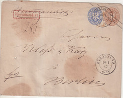 PRUSSE : ENTIER POSTAL . REC . AVEC COMPLEMENT D'AFFrt . " STRALSUND " . POUR BERLIN . 1867 . - Entiers Postaux