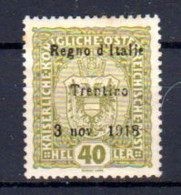 Trentin 1918, Tp Autriche Surchargé, 10*, Cote 80 € - Trente