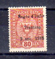 Trentin 1918, Tp Autriche Surchargé,13*, Cote 130 € - Trento