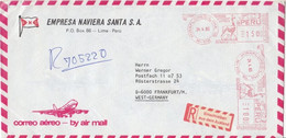 Peru - 1500+1000 S. PFS Meter Mark, Lupo-Einschreibebrief Lima - Frankfurt 1985 - Peru