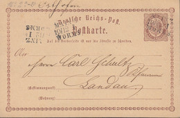 DR  P 1, Postkarte Mit Bahnpost-Stempel: Mainz-Worms 10/12 (1874) I - Entiers Postaux