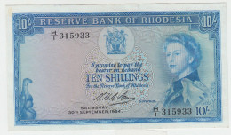 RHODESIA 10 Shillings 1964 XF+ Pick 24a - Rhodesien