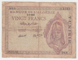 Tunisia 20 Francs 1945 G-VG Pick 18 - Tunisie