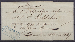 L. "Spiritueux, Liqueurs, Huiles, Comestibles Et Vinaigres Cuvelier" Datée 18 Mars 1847 De BRUXELLES Pour GOSSELIES - Le - 1830-1849 (Onafhankelijk België)