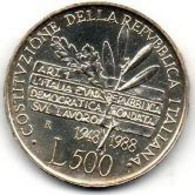 1988 - Italia 500 Lire Costituzione - Senza Confezione      ---- - Gedenkmünzen