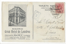 29007 - Madrid Carte Gran Hotel De Londres Madrid 14.03.1917 + Cachet  V Pour Zürich - Briefe U. Dokumente