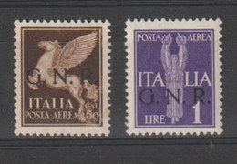 R.S.I.:  1944  P.A. SOPRASTAMPATI  G.N.R. -  50 C. + £. 1  N. -  SASS. 118 + 121 - Luchtpost