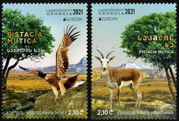 2021 Georgia, Europe, CEPT, Endangered Fauna, Birds Of Prey, Gazelle, 2 Stamps, MNH - Eagles & Birds Of Prey