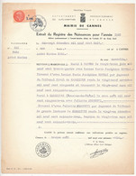 FRANCE - Extrait Registre Des Naissances - Mairie De Cannes (A.M) - Fiscal 1,00 Taxes Communales - 1965 - Other & Unclassified