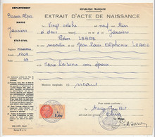 FRANCE - Extrait D'Acte De Naissance - Mairie De Jausiers (Basses Alpes) - Fiscal 1,00 Taxes Communales - 1965 - Altri & Non Classificati