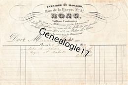 75 26263 PARIS SEINE 1839 Tailleur Costumier BOSC Rue De La Harpe Dest ROIDOT - 1800 – 1899