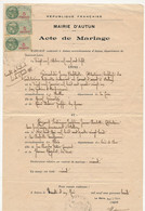 FRANCE - Acte De Mariage - Mairie D'Autun (Saône Et Loire) - Fiscaux 5 Francs X3 Taxes Communales 1968 - Other & Unclassified