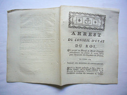 Arrêt Conseil état Du Roi 1784 Diocèse De Mende Impôts Pour Honoraires Du Chapelain Des Prisons - Decretos & Leyes