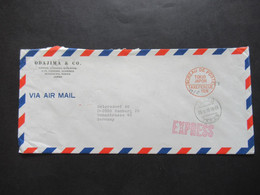 Japan 1985 Via Air Mail Roter Stempel Bureau De Poste Tokio Japan Taxepercue 910 Yen Express Beleg Nach Hamburg - Cartas & Documentos