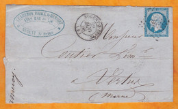 1858 - 25 C Empire Non Dentelé Sur Grande Portion De Lettre Pliée De Nogent Sur Seine Vers Vertus, Marne - 1849-1876: Période Classique