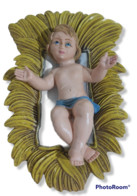44360 Pastorello Presepe - Statuina In Plastica - Gesù Bambino Con Culla - Christmas Cribs