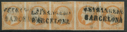 France (1853) N 16 (o) Bande De 5 Obt Estrangera Barcelona , Rare En Bande De 5 (2ieme Choix) - 1853-1860 Napoleon III