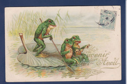 CPA Grenouille Frog Caricature Satirique Circulé Surréalisme Position Humaine - Fische Und Schaltiere