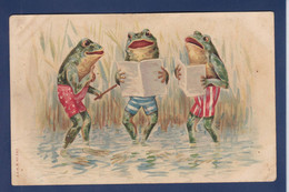 CPA Grenouille Frog Caricature Satirique Circulé Surréalisme Position Humaine - Pescados Y Crustáceos