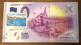 2017 BILLET 0 EURO SOUVENIR DPT 64 BIARRITZ ROCHER DE LA VIERGE AVEC TIMBRE ZERO 0 EURO SCHEIN BANKNOTE PAPER MONEY - Private Proofs / Unofficial