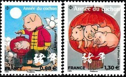 Nouvel An Chinois Année Du Cochon - T.-P. Gommés Neufs** Petit Format -  N° 5296-5298 (Yvert Et Tellier) - France 2019 - Neufs
