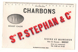 Buvard Charbons Boulet Calor Sté P. Stephan & Cie Usine Et Bureaux à Brest - Format : 21.5x13.5 Cm - C