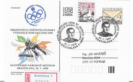 1998 L'Equipe  Olympique Slovaque Aux Jeux Olympiques D'Hiver De Nagano: Hockey Sur Glace. Entier Postal - Invierno 1998: Nagano