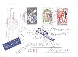 LETTRE DE MARCQ EN BAROEUL CACHETS RONDS ROUGES 1992 POUR TACHKENT OUZBEKISTAN ( DIFFERENTS CACHETS RETOUR NON RECLAME ) - Covers & Documents